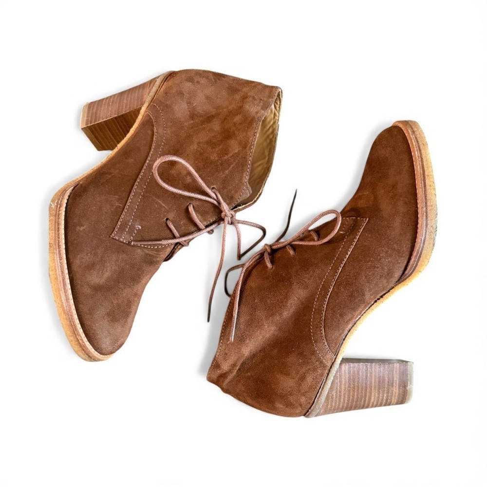 Ralph Lauren Purple Label Brown Suede Ankle Boots|Whiskey Suede Lace Up Booties